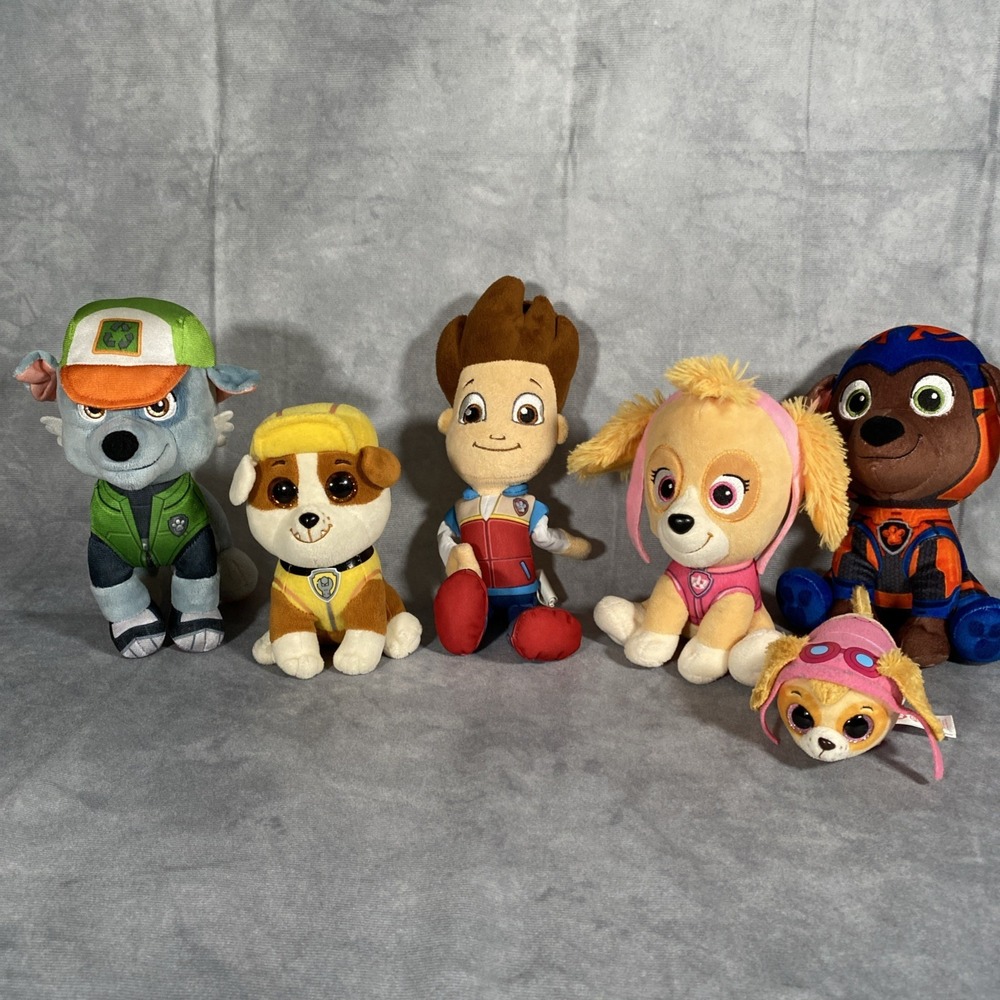 Paw Patrol Bundle Plush Soft Toy Stuffed Dog Lot Of 6 Ryder Skye Rubble Rocky